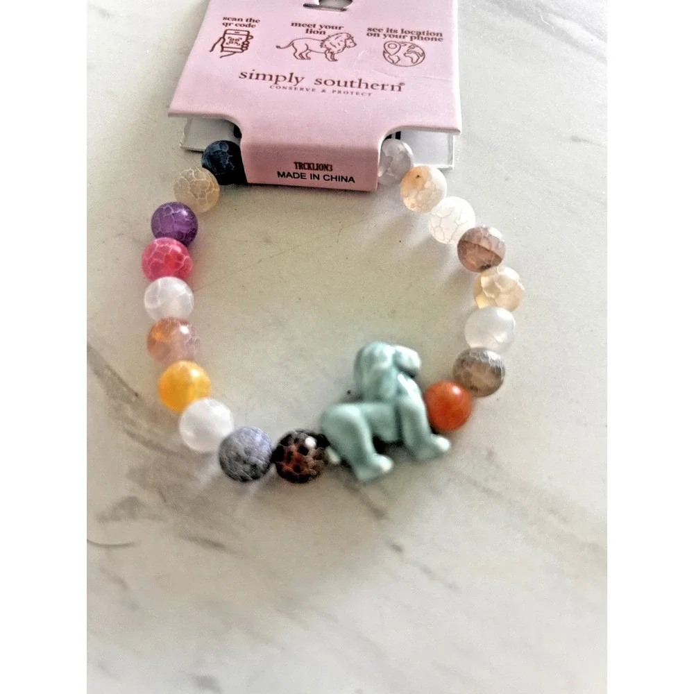 Simply Southern Conserve & Protect Tracking Lion Bracelet Multi-Colored Stones 6